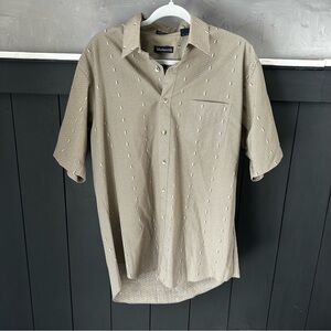 Wentworth Retro Print Button Up Shirt Size Large Tan Vintage Look‎ Casual Shirt